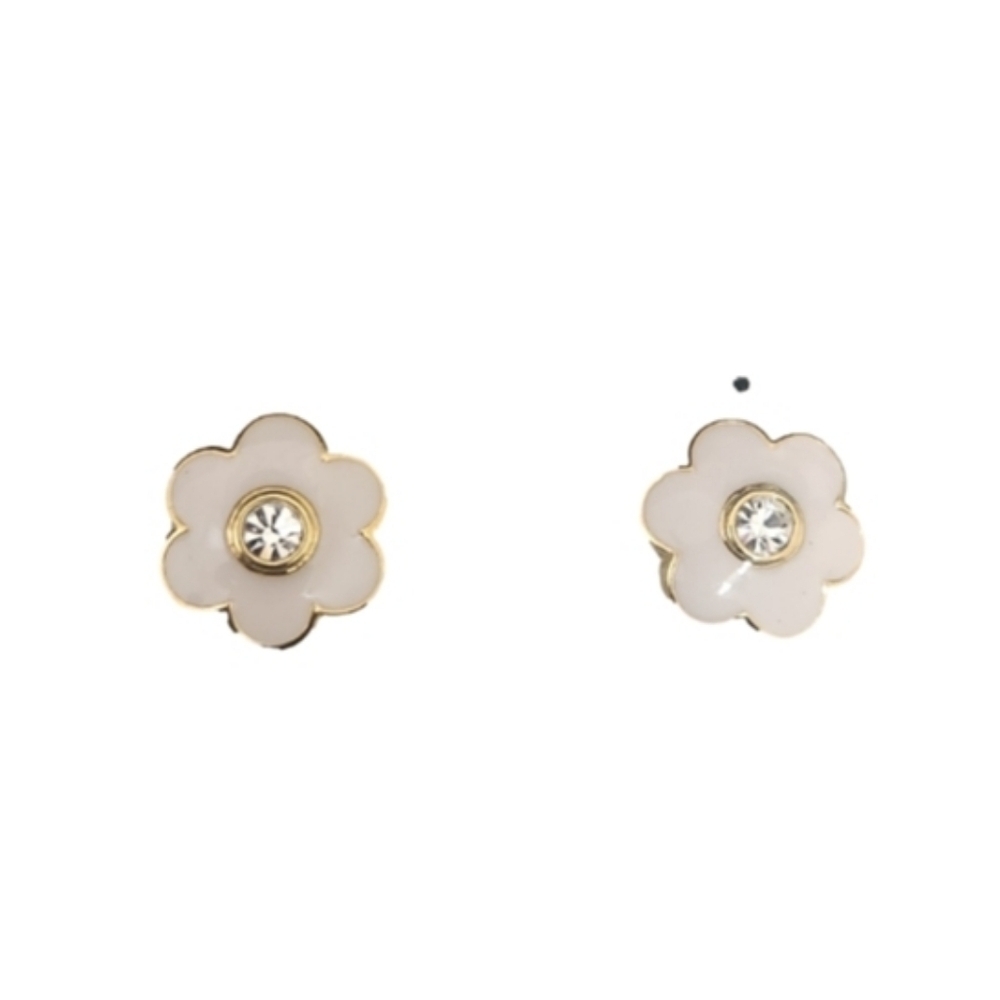 Cabouchon Zirconia Gold Plated Light Pink Flower Earrings